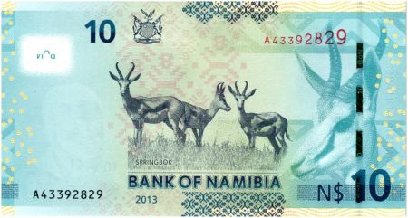 Namibie 10 Namibia Dollars Dollars, Dr Sam Nujoma - Springbok 2013