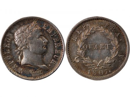 NAPOLEON Ier - 1/4 FRANC ARGENT 1807 A PARIS