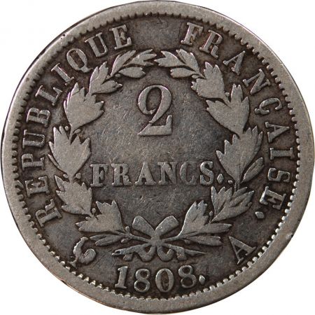 NAPOLEON Ier - 2 FRANCS ARGENT 1808 A PARIS Type République