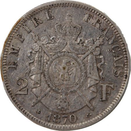 NAPOLEON III - 2 FRANCS ARGENT 1870 A PARIS