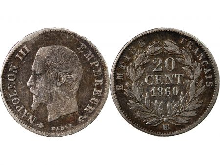 NAPOLEON III - 20 CENTIMES ARGENT 1860 BB STRASBOURG