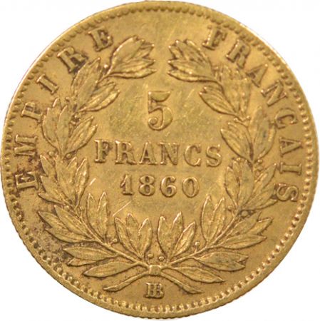 NAPOLEON III - 5 FRANCS OR 1860 BB STRASBOURG