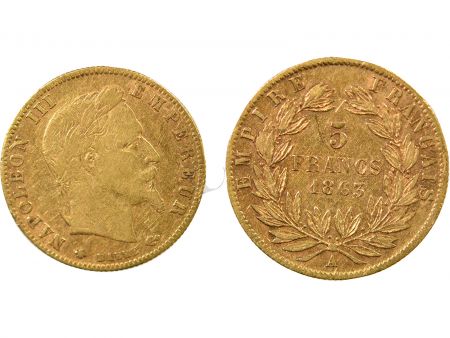 NAPOLEON III - 5 FRANCS OR 1863 A PARIS