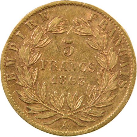 NAPOLEON III - 5 FRANCS OR 1863 A PARIS