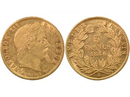 NAPOLEON III - 5 FRANCS OR 1864 A PARIS