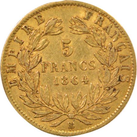 NAPOLEON III - 5 FRANCS OR 1864 BB STRASBOURG