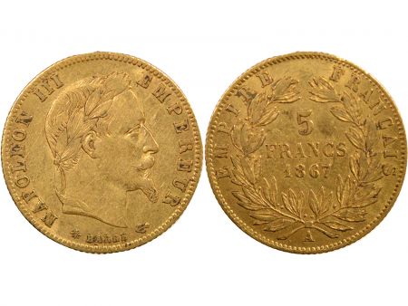 NAPOLEON III - 5 FRANCS OR 1867 A PARIS