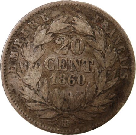 NAPOLEON III  TÊTE NUE - 20 CENTIMES ARGENT 1860 BB STRASBOURG