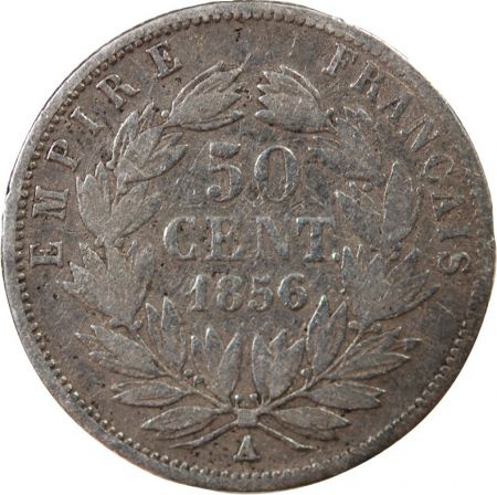 NAPOLEON III  TÊTE NUE - 50 CENTIMES ARGENT 1856 A PARIS