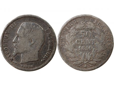 NAPOLEON III  TÊTE NUE - 50 CENTIMES ARGENT 1856 A PARIS