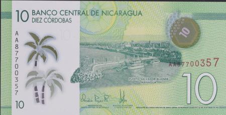 Nicaragua 10 Cordobas - Puerta Salvador Allende - Polymer - 2022