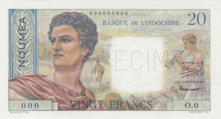 Nle Calédonie 20 Francs Jeune Berger - ND (1951) - Spécimen