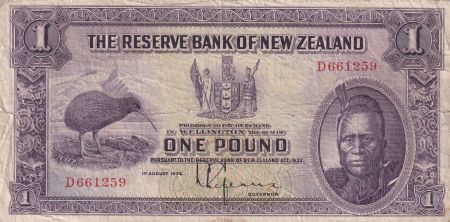 Nouvelle-Zélande 1 Pound - Chef Maori - Kiwi - 1934 - Série D