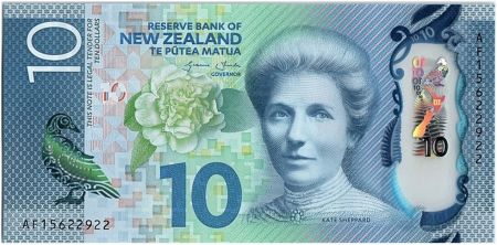 Nouvelle-Zélande 10 Dollars, Katel Sheppard, fleurs - Canards - 2015 Polymer