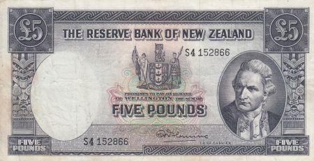 Nouvelle-Zélande 5 Pound - Capt. James Cook - Lac Pukaki - 1967