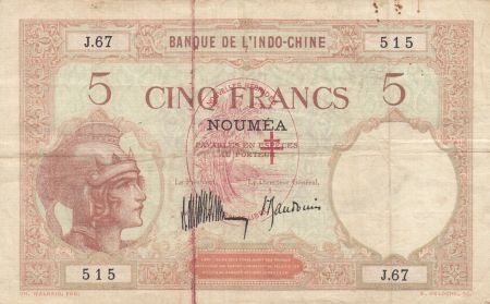 Nouvelles Hébrides 5 francs - Walhain surchargé France Libre - Série J.67 - 1941