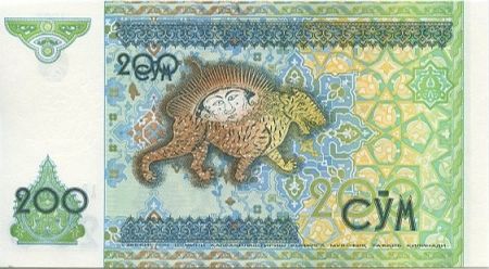 Ouzbékistan 200 Sum, Tigre mythologique - 1997 - P.80
