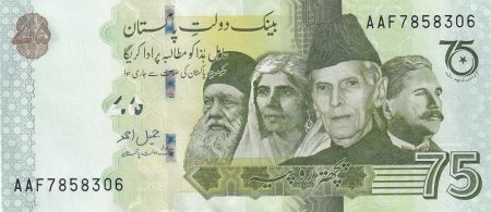 Pakistan 75 Rupees - M. Ali Jinnah - Mohtarma Fatima Jinnah - 2022 - Série AAF