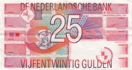 Pays-Bas 25 Gulden - Motifs géométriques - 1989