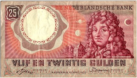 Pays-Bas 25 Gulden, Christian Huygens, Astronomie - 1955 - TTB - P.87