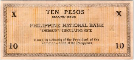 Philippines 10 Pesos Noir et jaune - Philippine National Bank - 1941