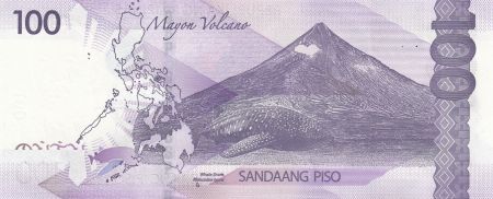 Philippines 100 Piso - M. Rowas - Requin baleine, volcan Mayon - 2020 - Série U