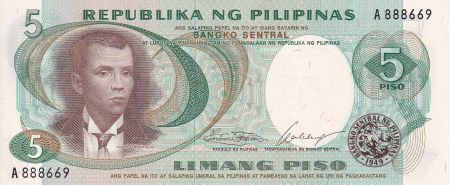 Philippines 5 Piso - A. Bonifacio - Katipunan - 1969 - NEUF - P.143a