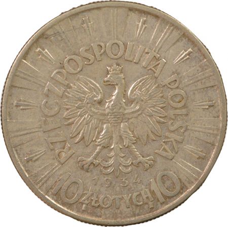 Pologne 10 Zlotych Argent, Josef Pilsudski - 1934