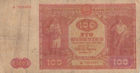 Pologne 100 Zlotych 1946 - Paysans, tracteur - Série A - P.129