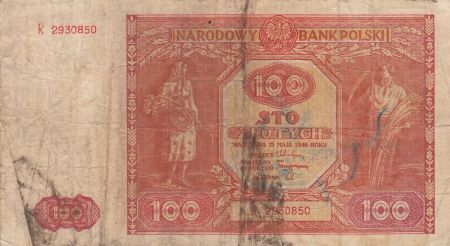 Pologne 100 Zlotych 1946 - Paysans, tracteur - Série R - P.129