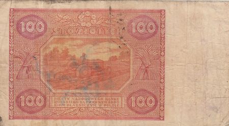 Pologne 100 Zlotych 1946 - Paysans, tracteur - Série R - P.129