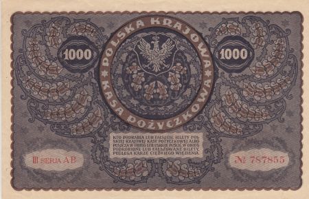 Pologne 1000 Marek  1919  - T. Kosciuszko, Armoiries - Série III AB