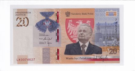 Pologne 20 Zlotych - Lech Kaczynski - Folder - Polymer - 2021 - P.NEW