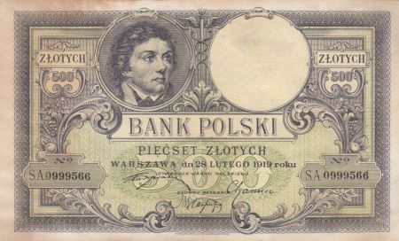 Pologne 500 Zlotych - T. Kosciuszko - Aigle couronné - 28-02-1919 - Série S.A.0999566