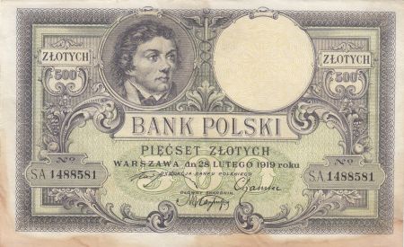 Pologne 500 Zlotych - T. Kosciuszko - Aigle couronné - 28-02-1919 - Série S.A.1488581