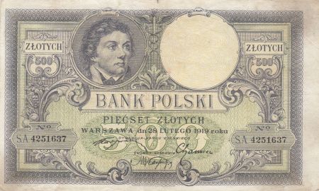 Pologne 500 Zlotych - T. Kosciuszko - Aigle couronné - 28-02-1919 - Série S.A.4251637