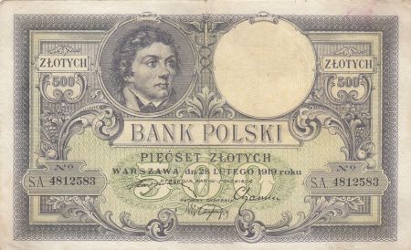 Pologne 500 Zlotych - T. Kosciuszko - Aigle couronné - 28-02-1919 - Série S.A.4812583