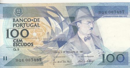 Portugal 100 Cem Escudos  - Fernando Pessoa - 03-12-1988 - Séries BQK