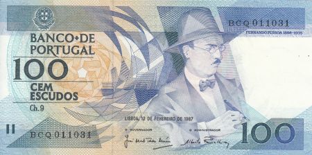 Portugal 100 Cem Escudos  - Fernando Pessoa - 12-02-1987 - Séries BCQ