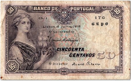 Portugal 50 centavos, Femme et bateau - 1918 - P.112  -TB+