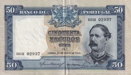 Portugal 50 Escudos - Fontes Pereira de Melo - 1955 - Série BDH - TTB+ - P.160