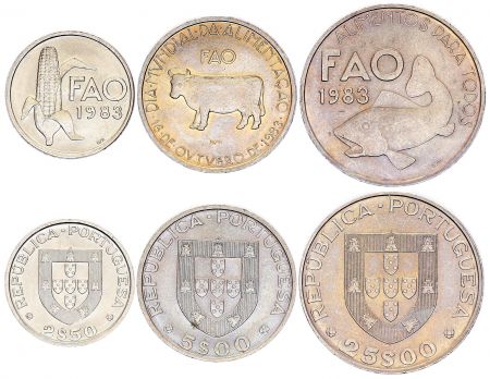 Portugal Série 3 pièces - 2.5, 5, 25 Escudos - FAO - 1983