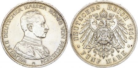 Prusse 5 Mark Wilhelm II - Aigle Impériale 1914 A Berlin - Argent