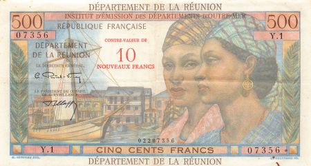 Réunion 10 NF / 500 Francs - Surcharge - Réunion - ND (1971)