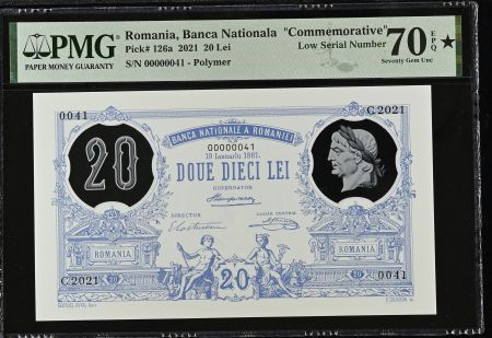 Roumanie 20 Lei - Romania - Banca Nationala \ Commemorative\  - 2021 - PMG 70 EPQ - Petit Numéro