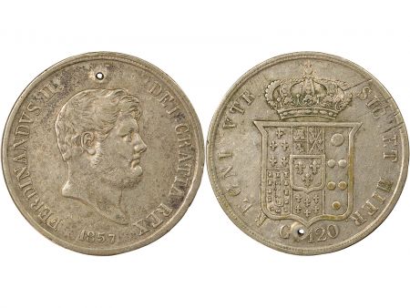 Royaume des Deux-Siciles Ferdinand II - 120 Grana Argent, 6e Type - 1857 Naples, Percé