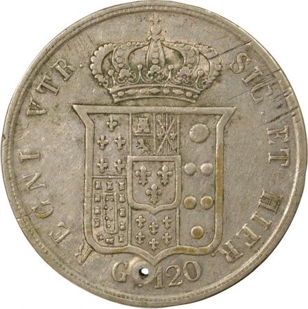 Royaume des Deux-Siciles Ferdinand II - 120 Grana Argent, 6e Type - 1857 Naples, Percé