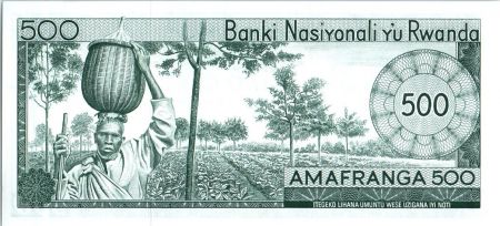 Rwanda 500 Francs  Gal Habyarimana - Vieil homme, champs - 1974