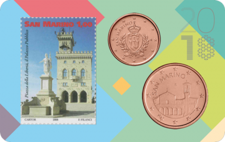 Saint-Marin 1 et 5 Centimes 2018 - Coincard n°01 + Timbre