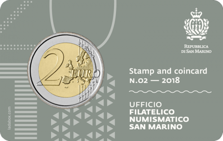 Saint-Marin 2 Euros 2018 - Coincard n°02 + Timbre